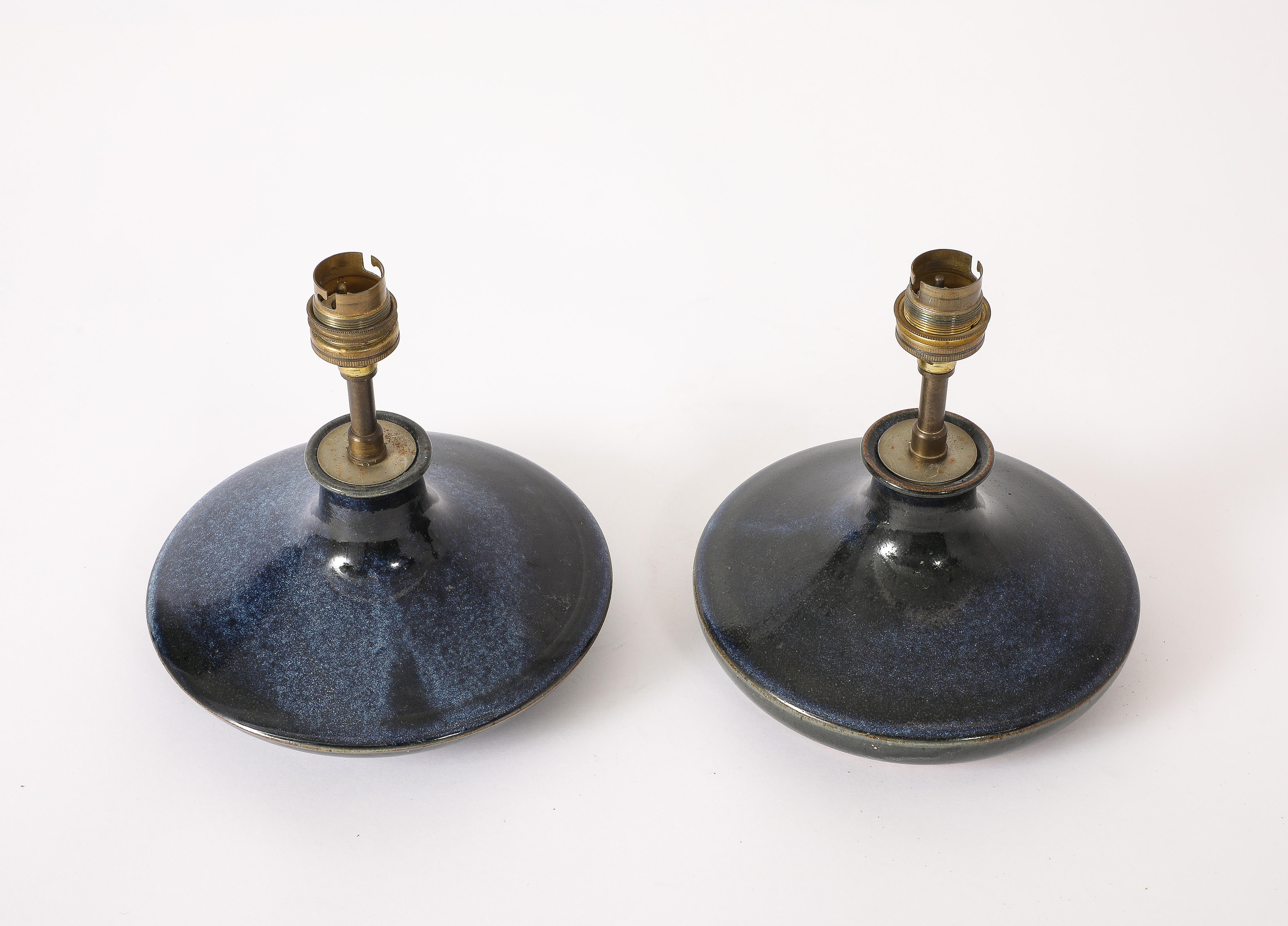 Lampes en céramique bleue, France, années 1970 en vente 4