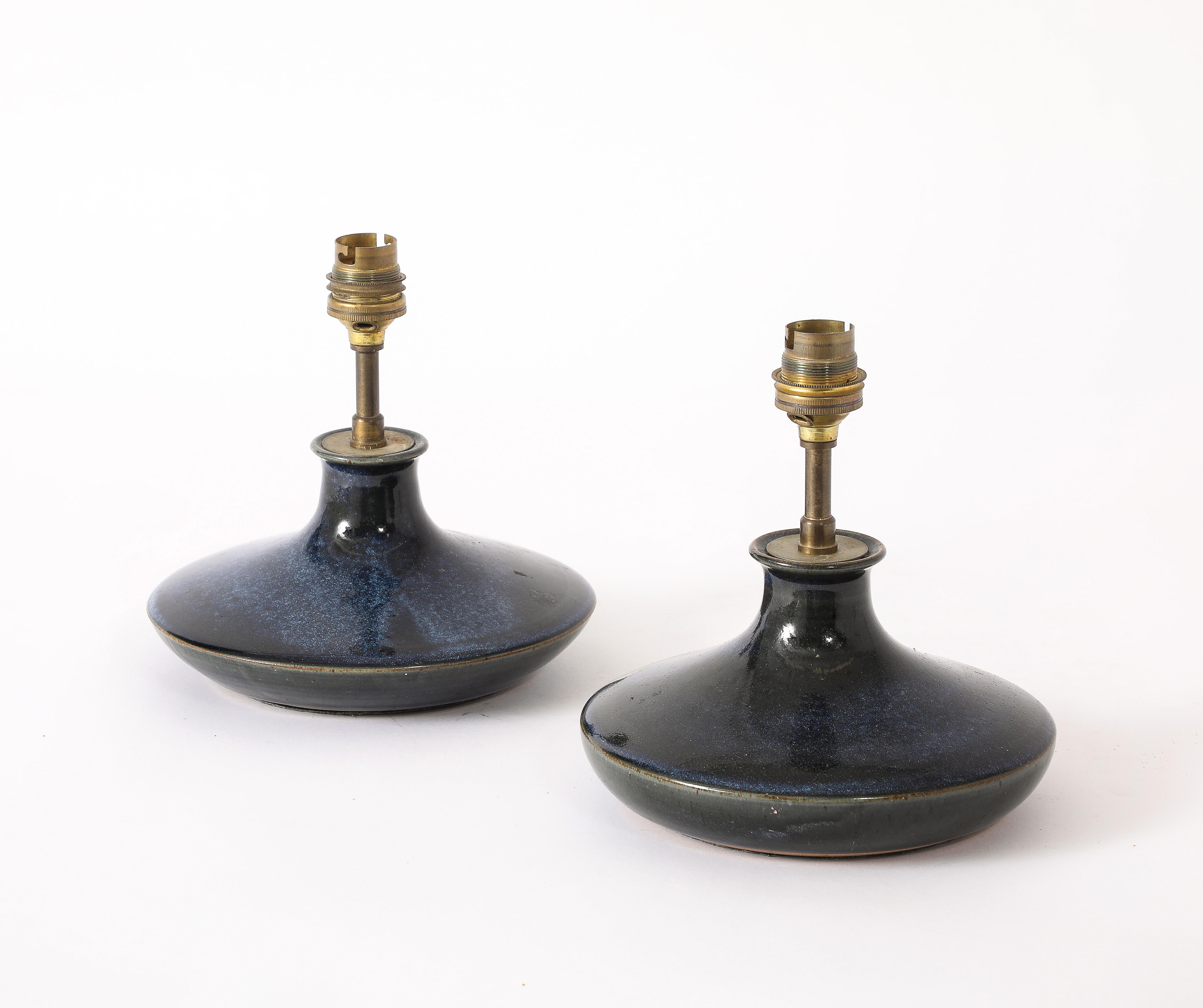 Lampes en céramique bleue, France, années 1970 en vente 7