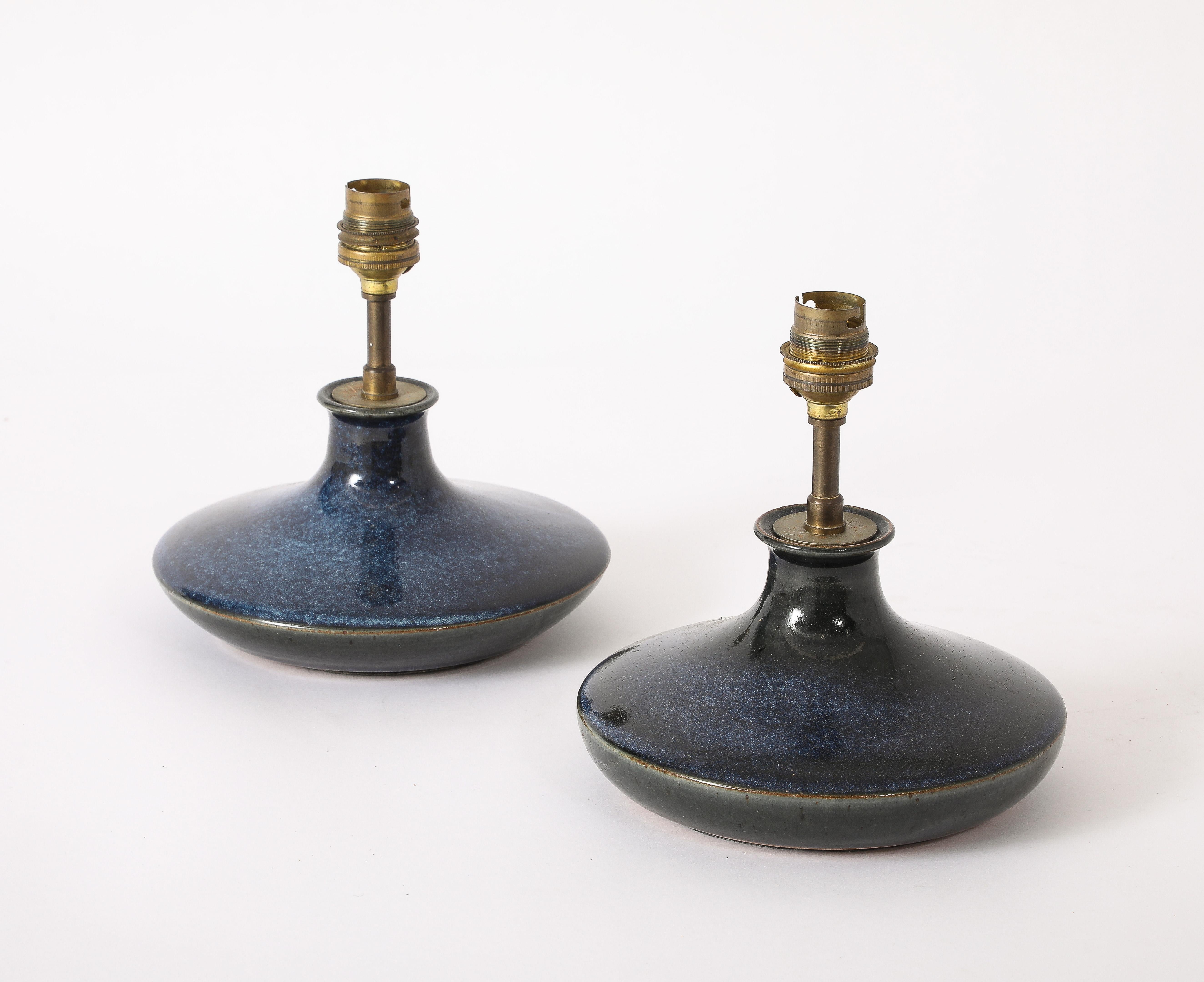 Lampes en céramique bleue, France, années 1970 en vente 8