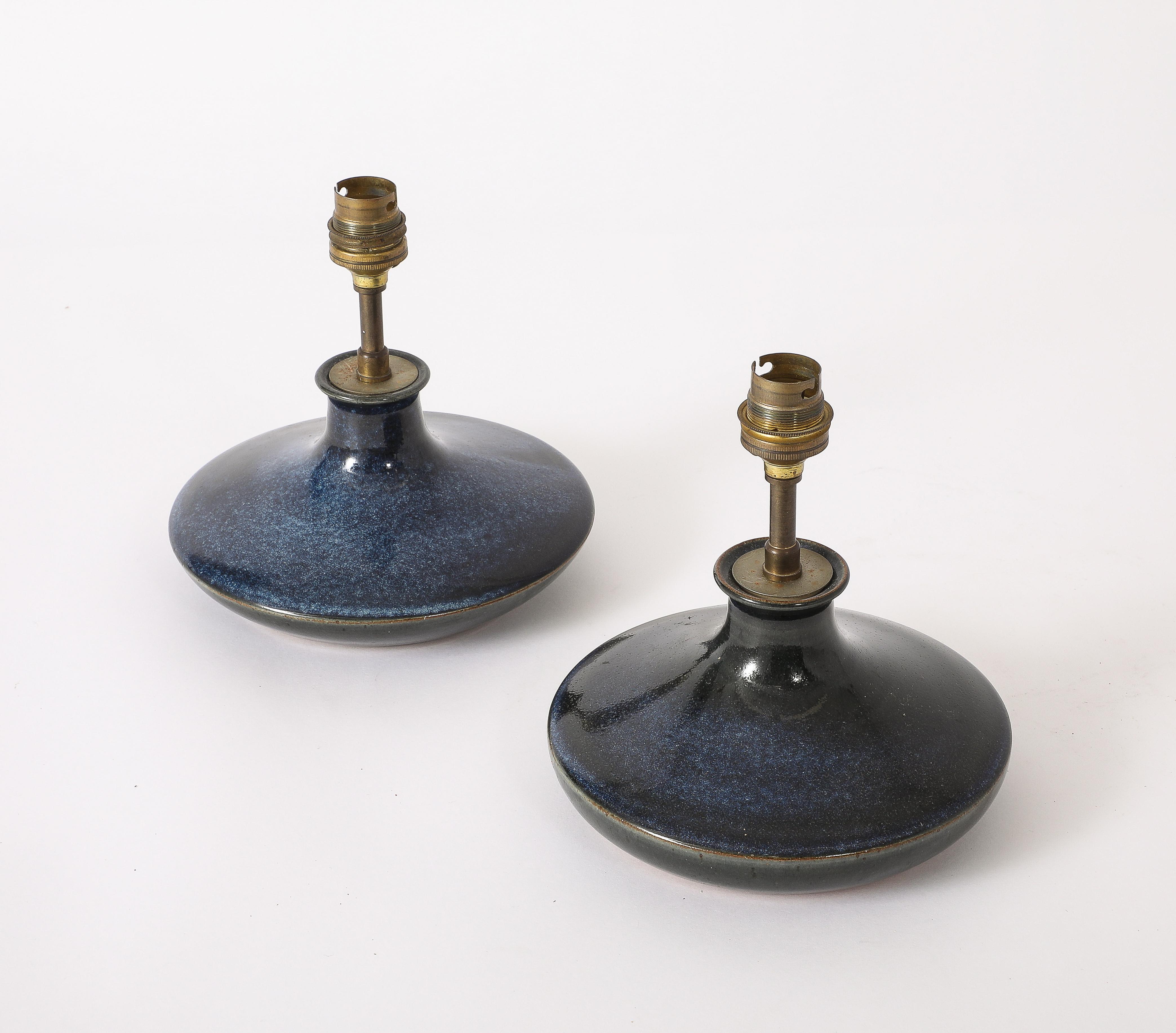 Lampes en céramique bleue, France, années 1970 en vente 9