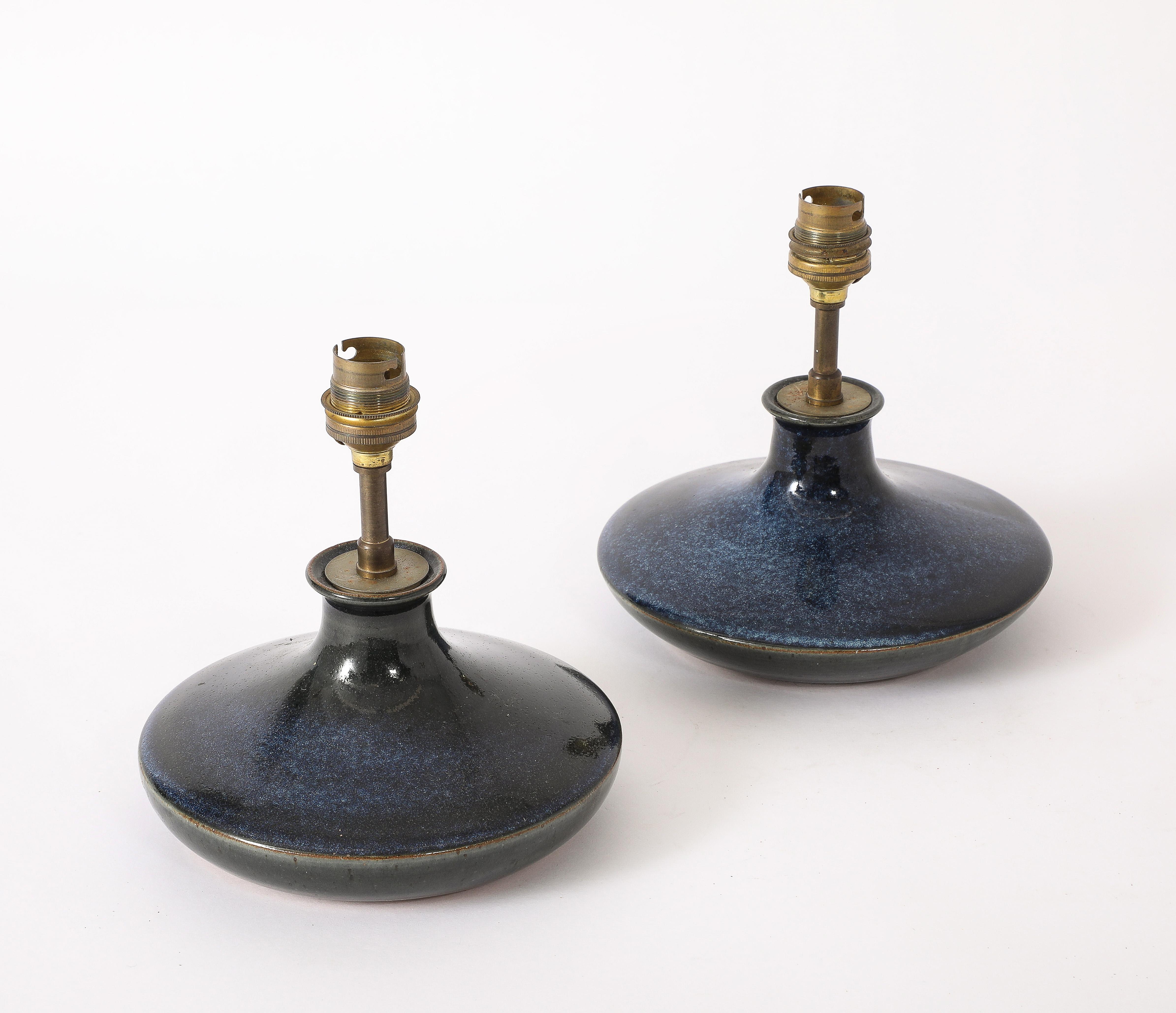 Lampes en céramique bleue, France, années 1970 en vente 10