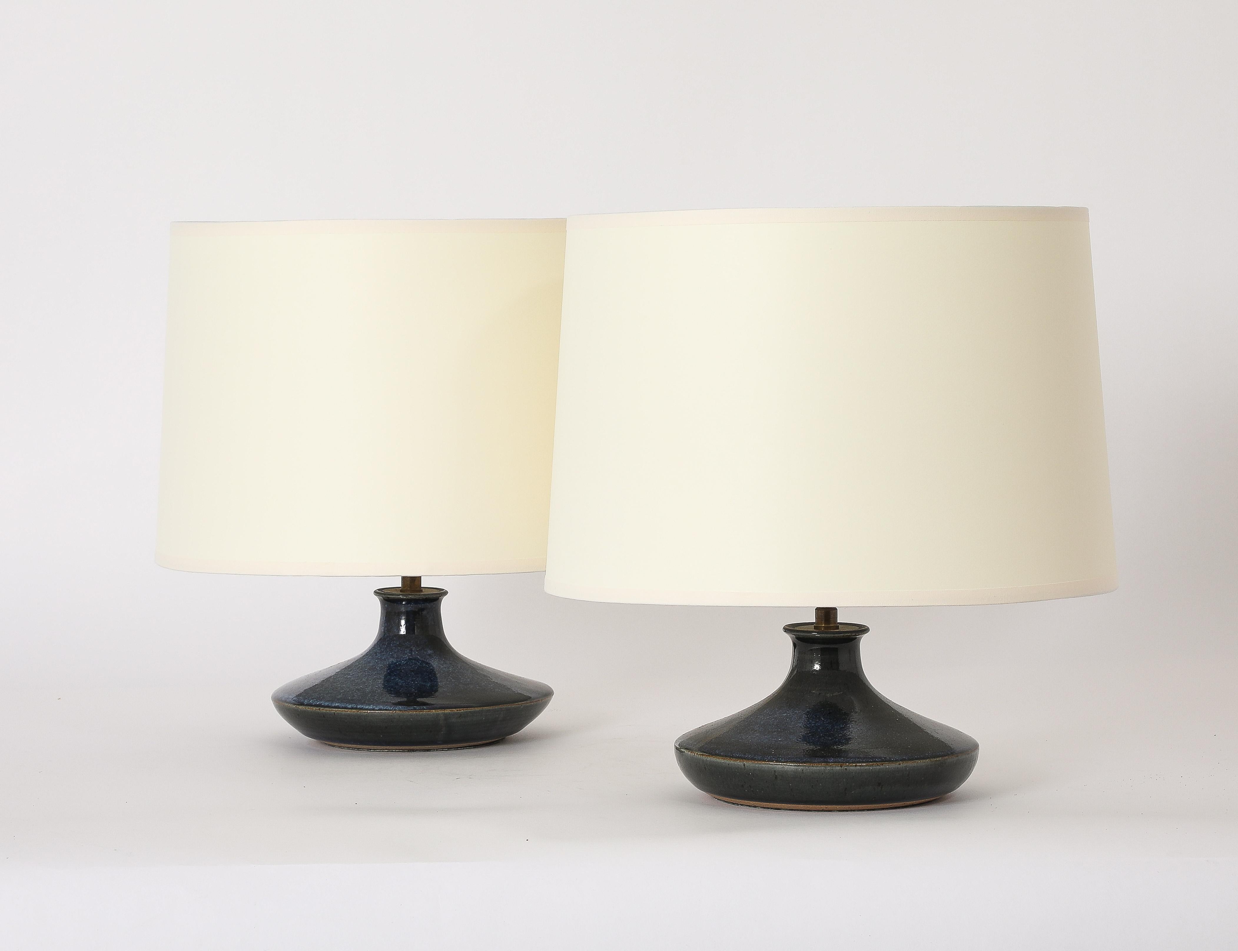 Mid-Century Modern Lampes en céramique bleue, France, années 1970 en vente