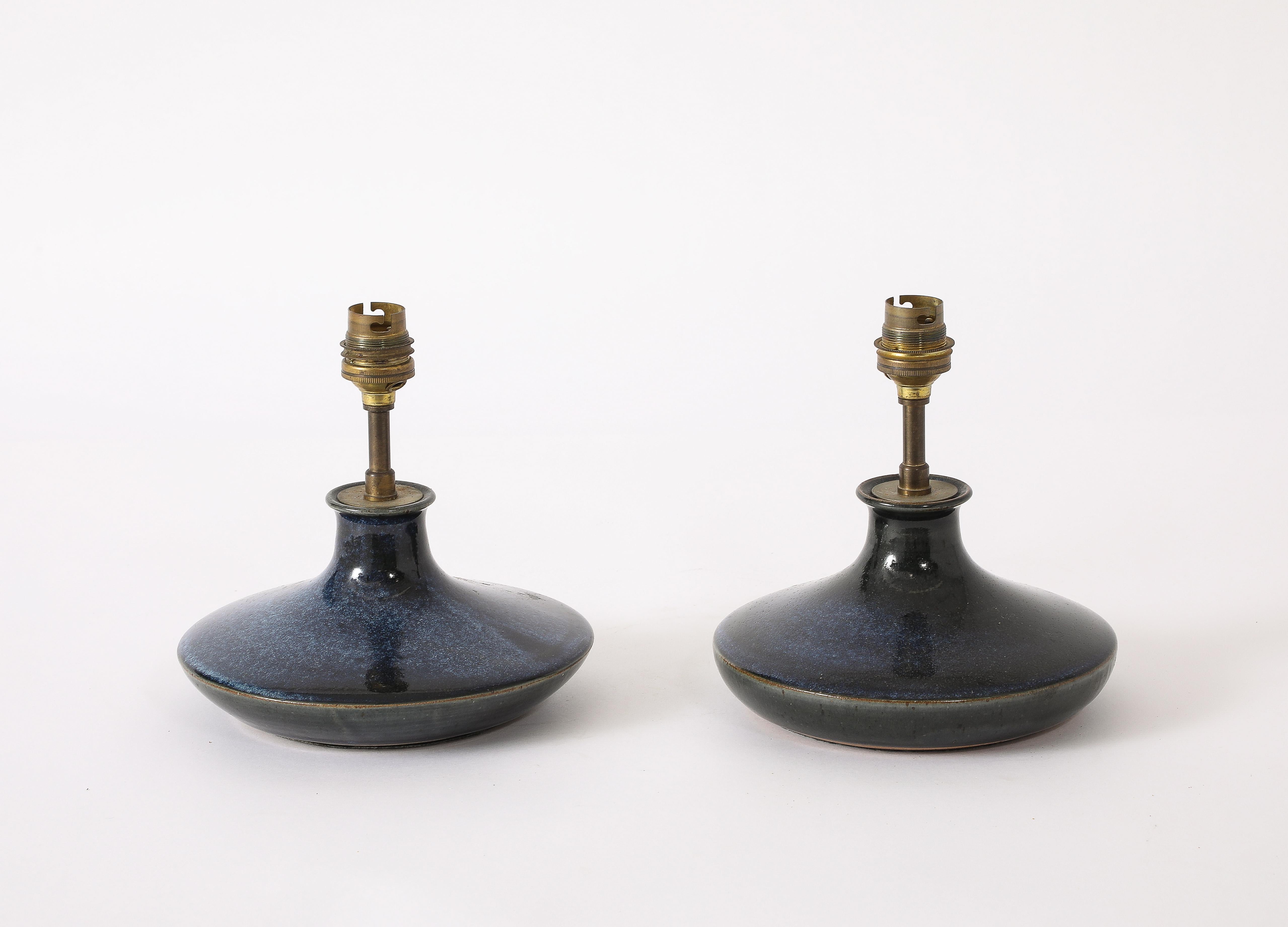 Français Lampes en céramique bleue, France, années 1970 en vente