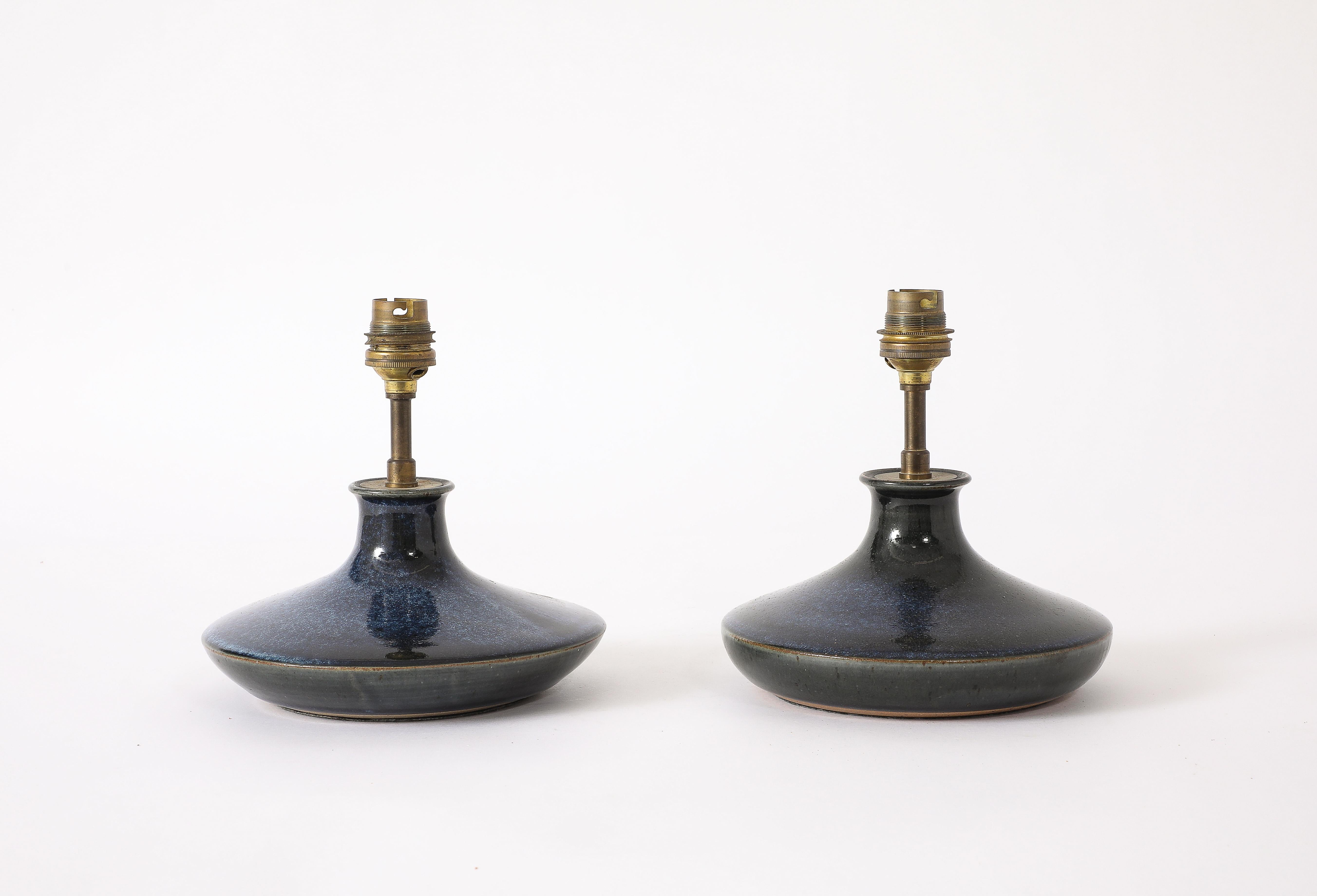 Lampes en céramique bleue, France, années 1970 Bon état - En vente à New York, NY