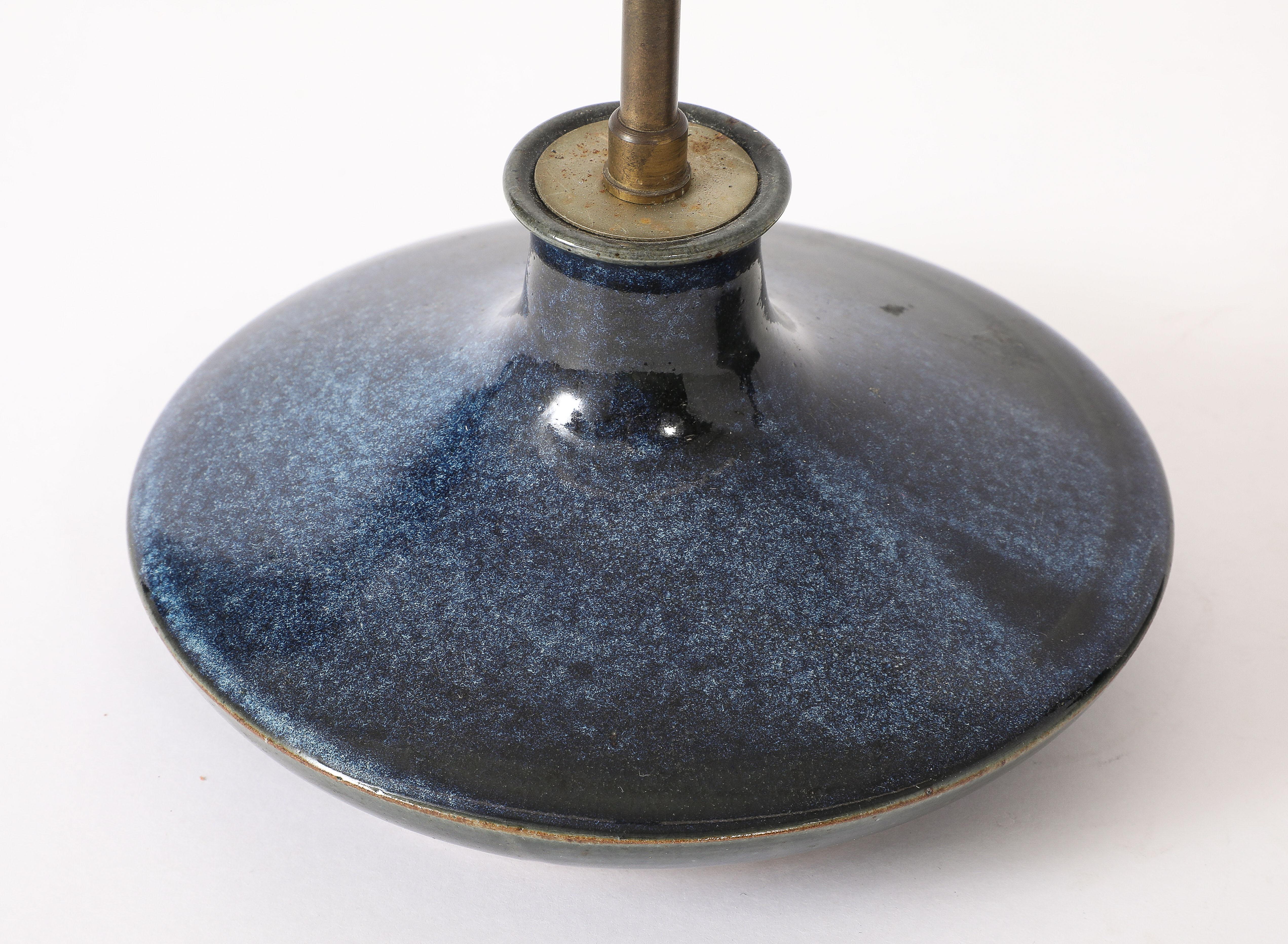 20ième siècle Lampes en céramique bleue, France, années 1970 en vente
