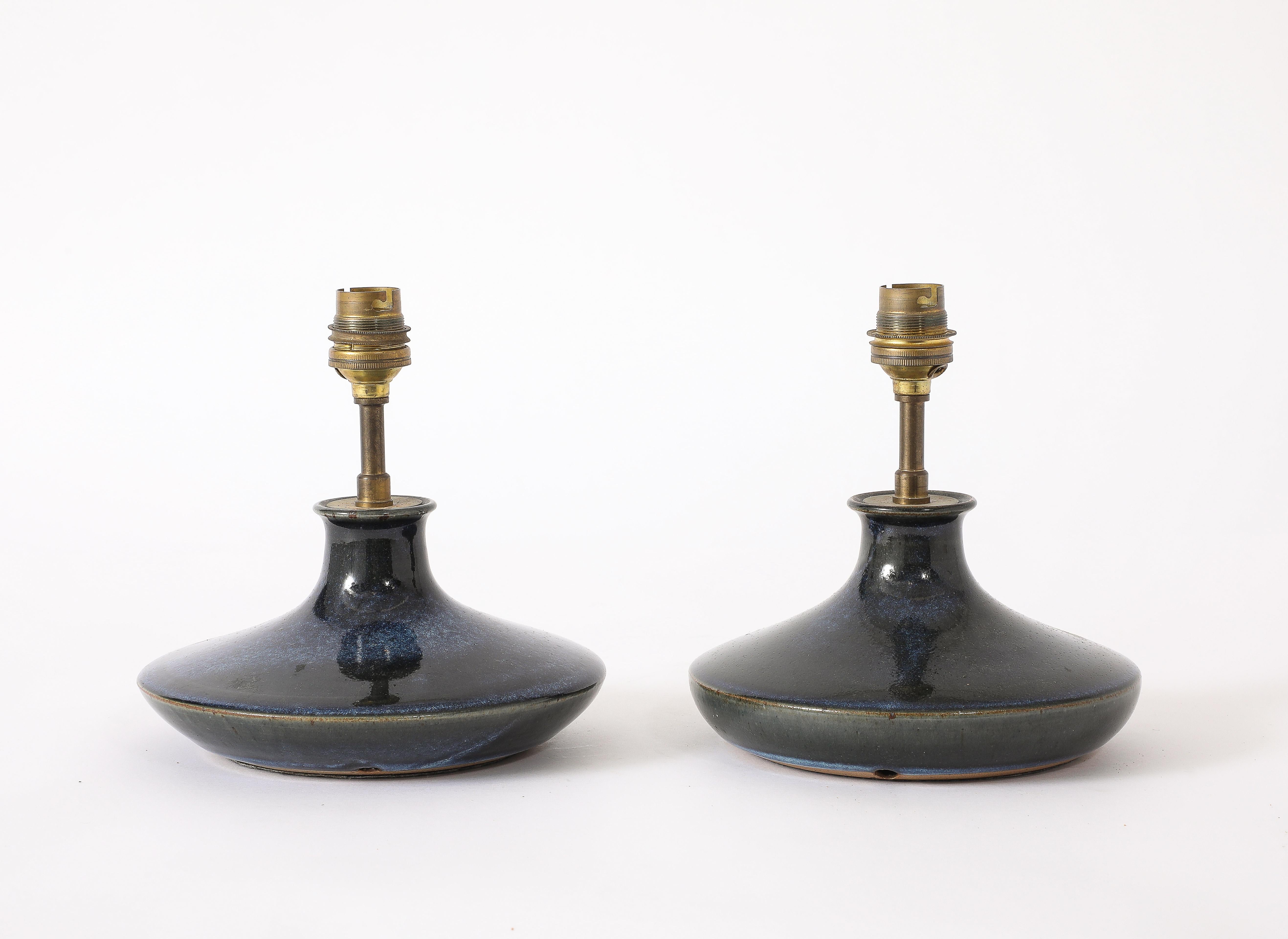 Lampes en céramique bleue, France, années 1970 en vente 2