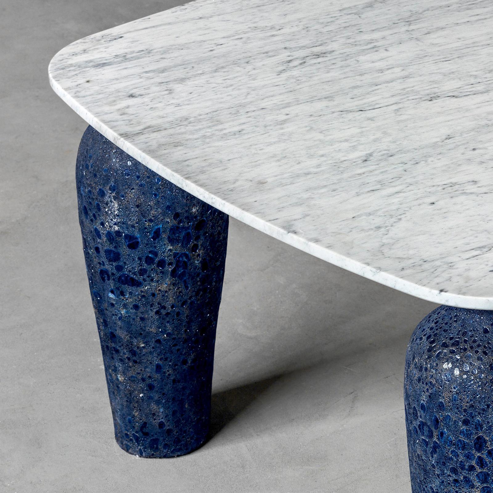 Italian Blue Ceramic Long Dining Table For Sale