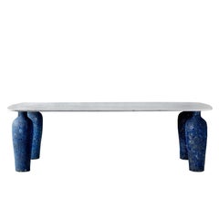 Table à manger longue en céramique bleue