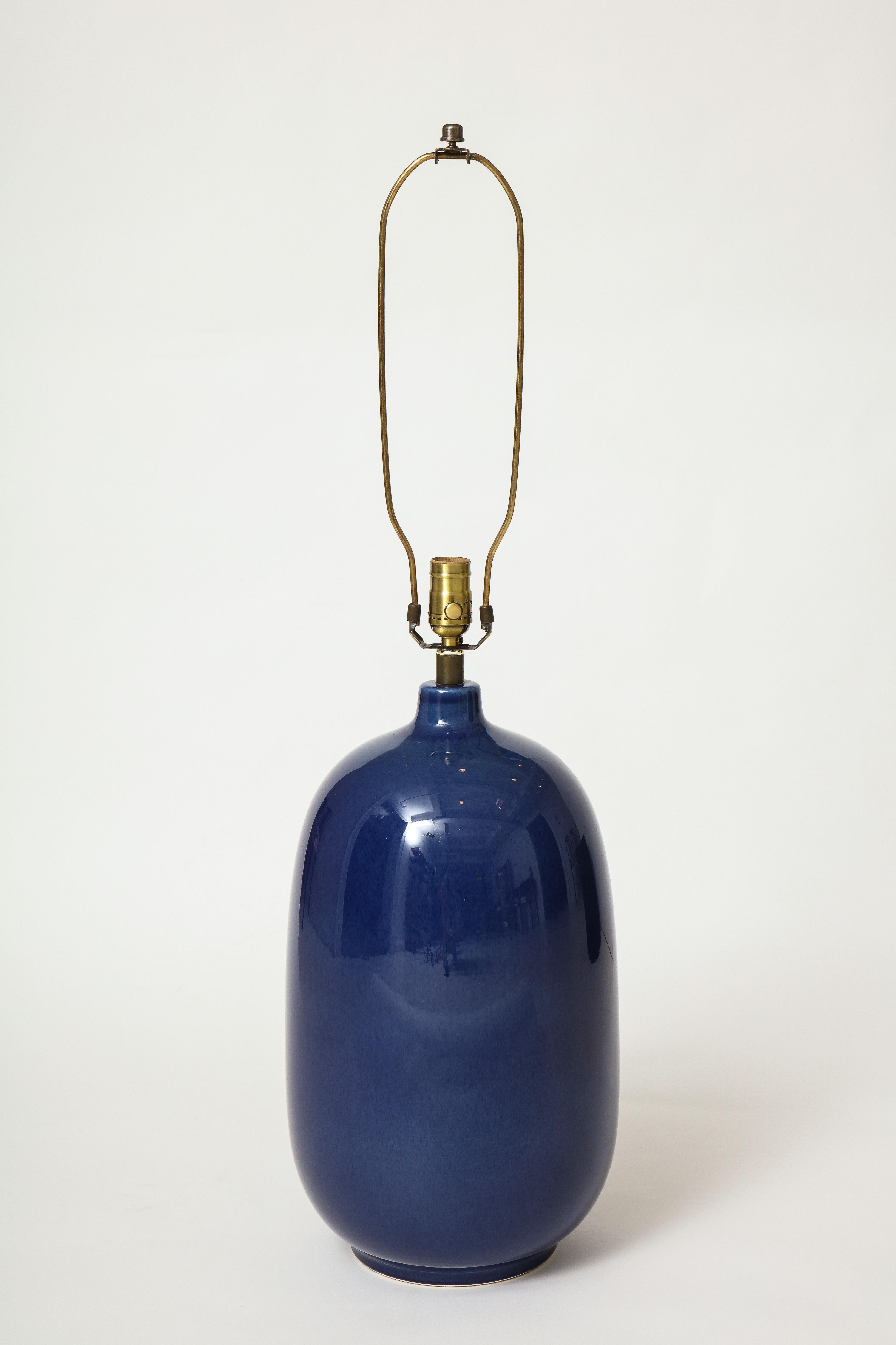 Mid-Century Modern Blue Ceramic Lotte & Gunnar Bostlund Lamp
