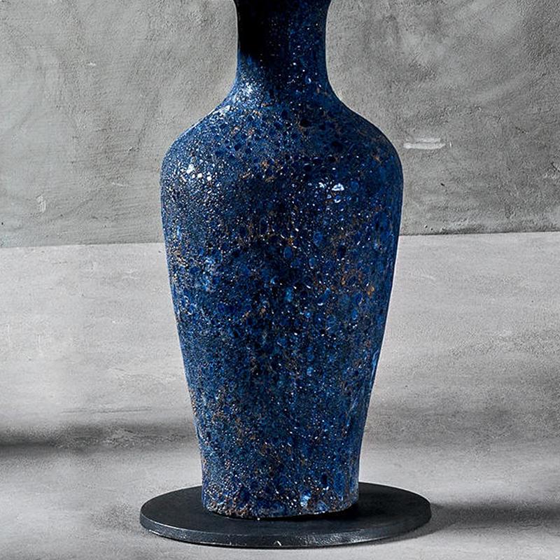 Cast Blue Ceramic Low Center Table For Sale