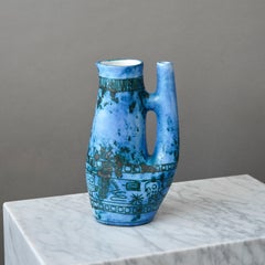 Blue Ceramic Mid-Century Sgraffito Vase Pitcher by Jacques Blin, France, c. 1950