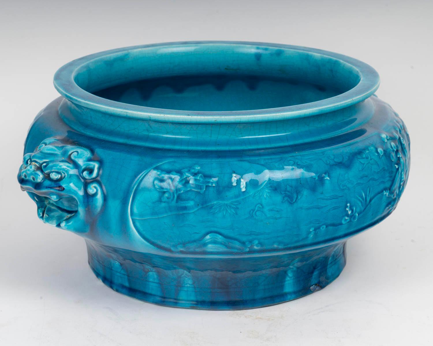 Ceramica Fioriera in ceramica blu, design Chinoisant, Longwy, periodo Napoleone III. in vendita