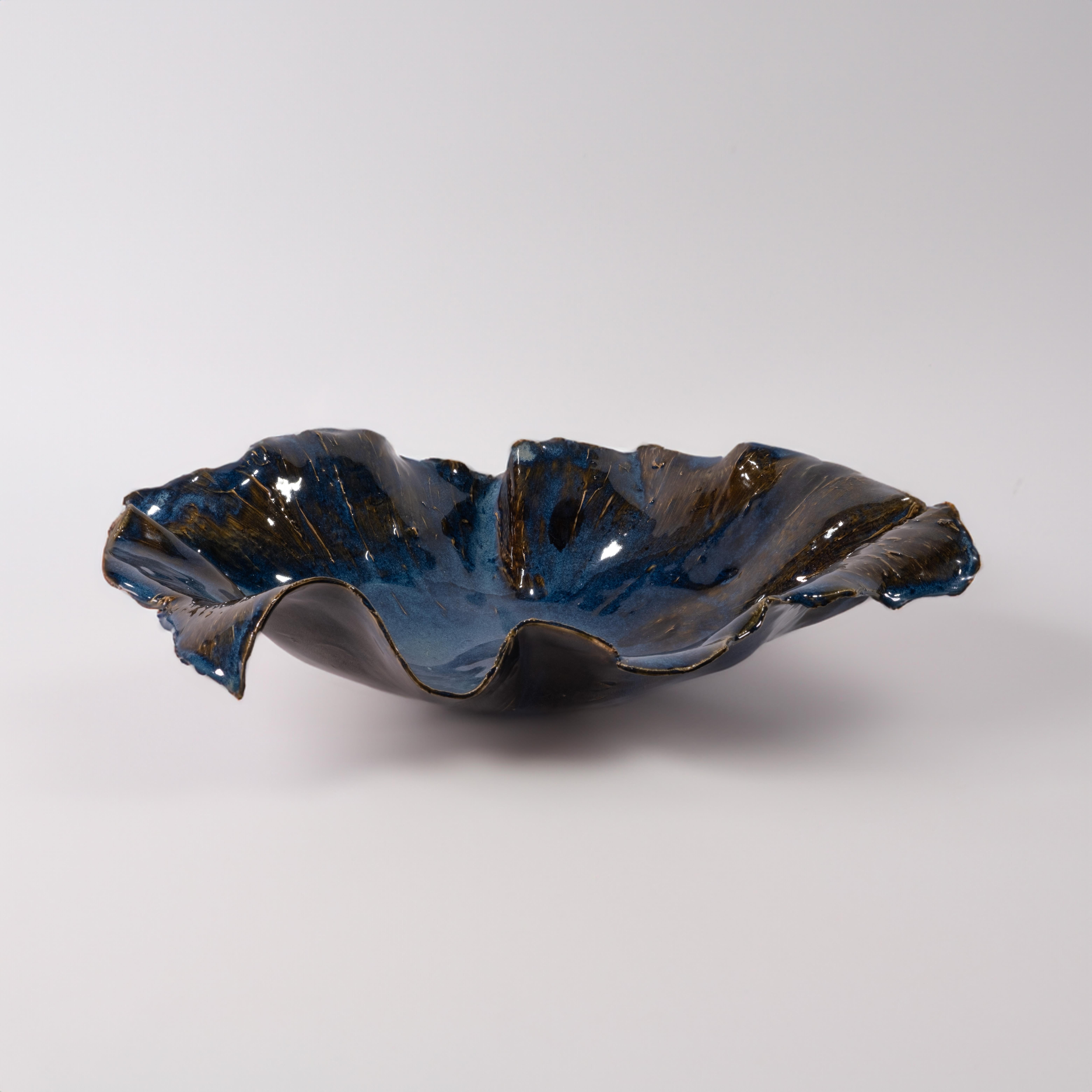 Modern Blue Ceramic Serving Bowl For Sale