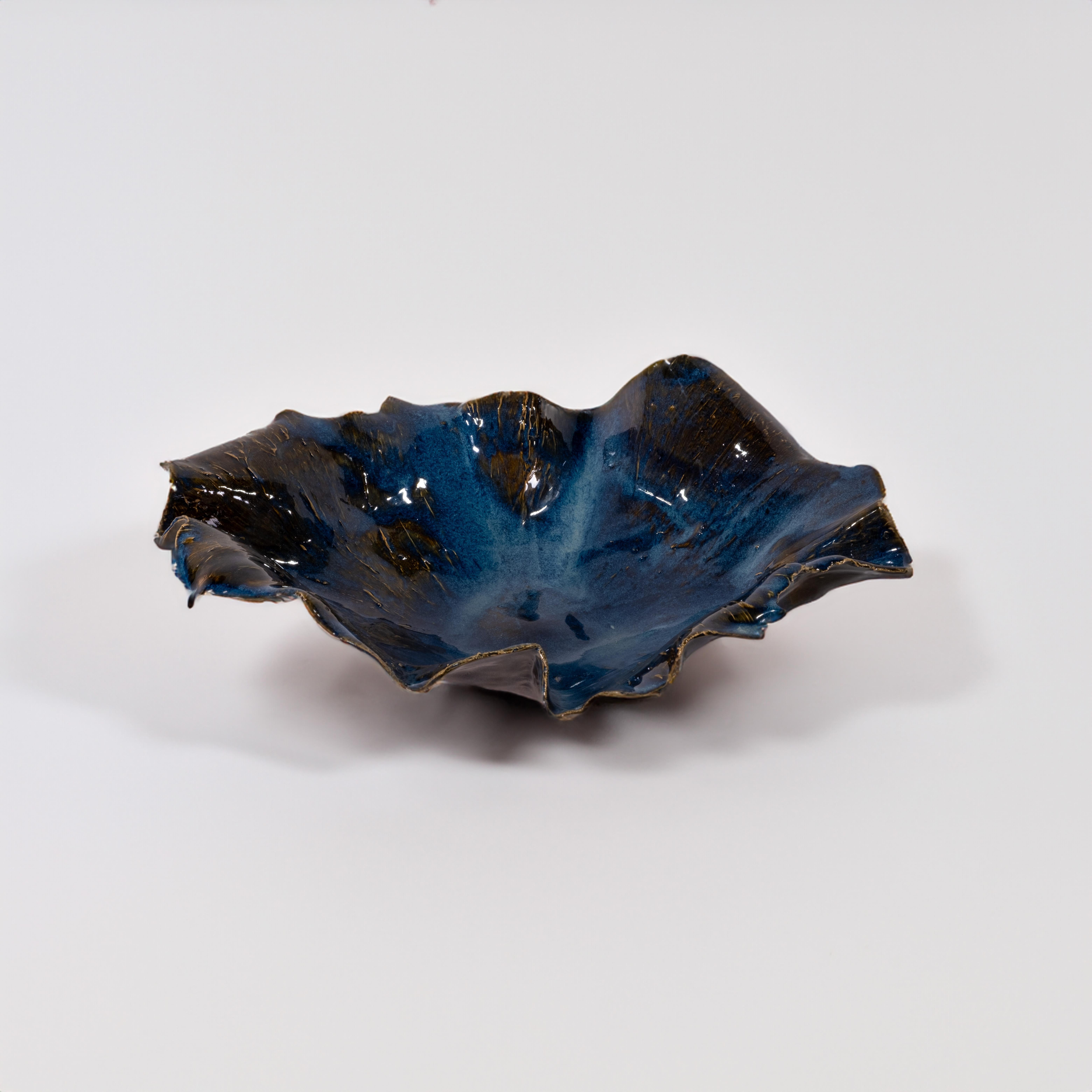 American Blue Ceramic Serving Bowl For Sale