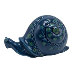 Vintage Blue Ceramic Snail in the Style of Bitossi, circa 1960