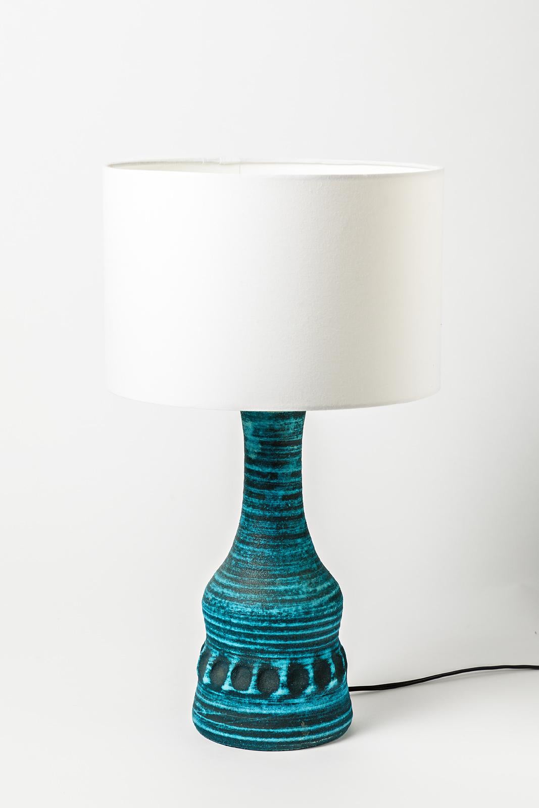 Blue Ceramic Table Lamp by Accolay Design, 1950 In Excellent Condition In Neuilly-en- sancerre, FR