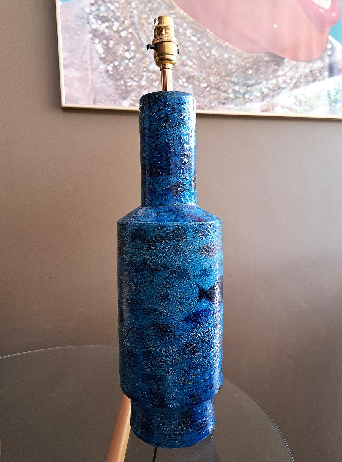 Italian Blue Ceramic table lamp by Aldo Londi for Bitossi, 1960s  For Sale