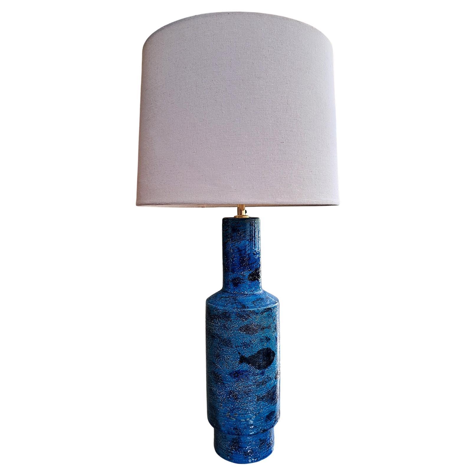 Lampe de table en céramique bleue d'Aldo Londi pour Bitossi, années 1960  en vente