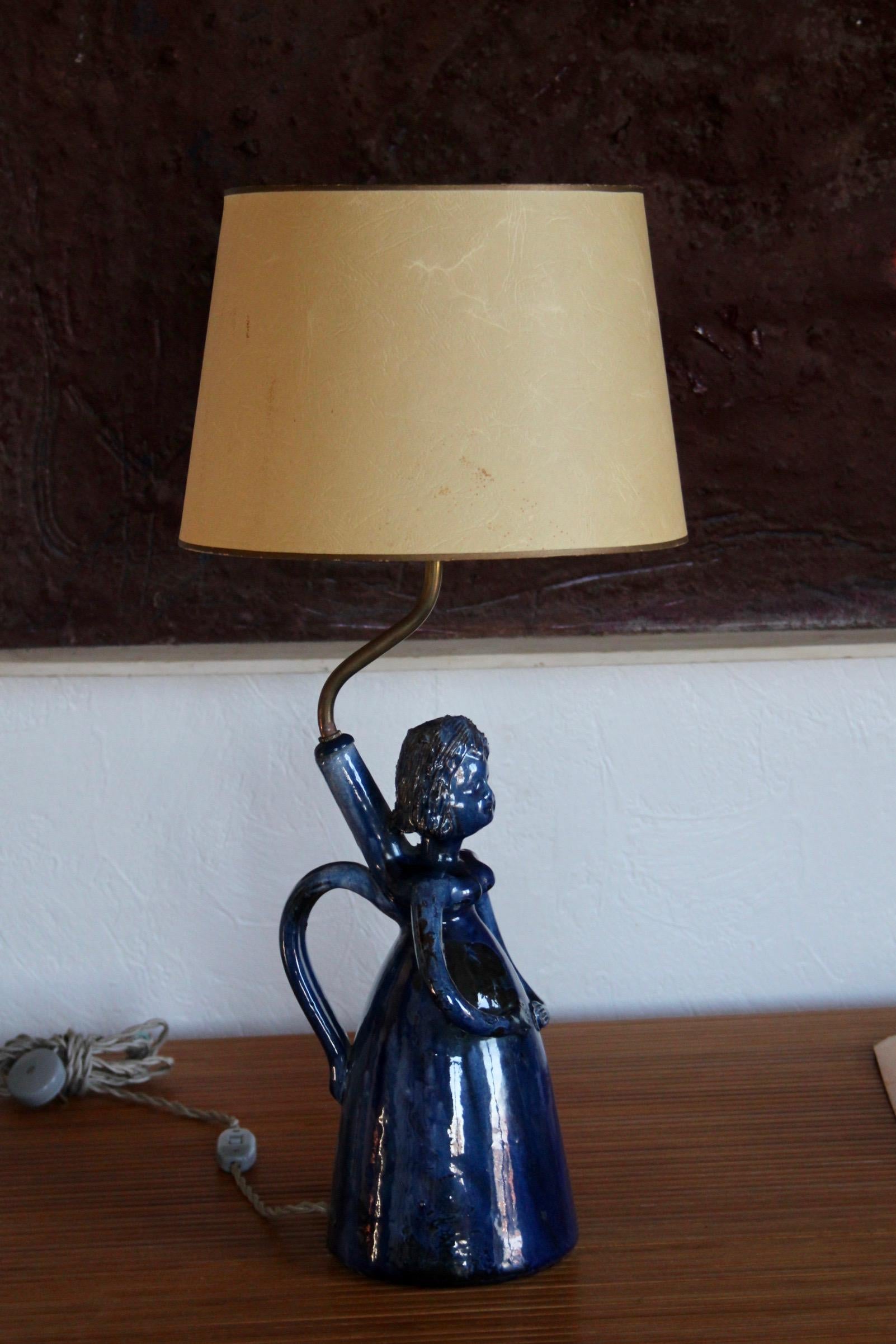 Lampe de table en céramique bleue Bon état - En vente à grand Lancy, CH
