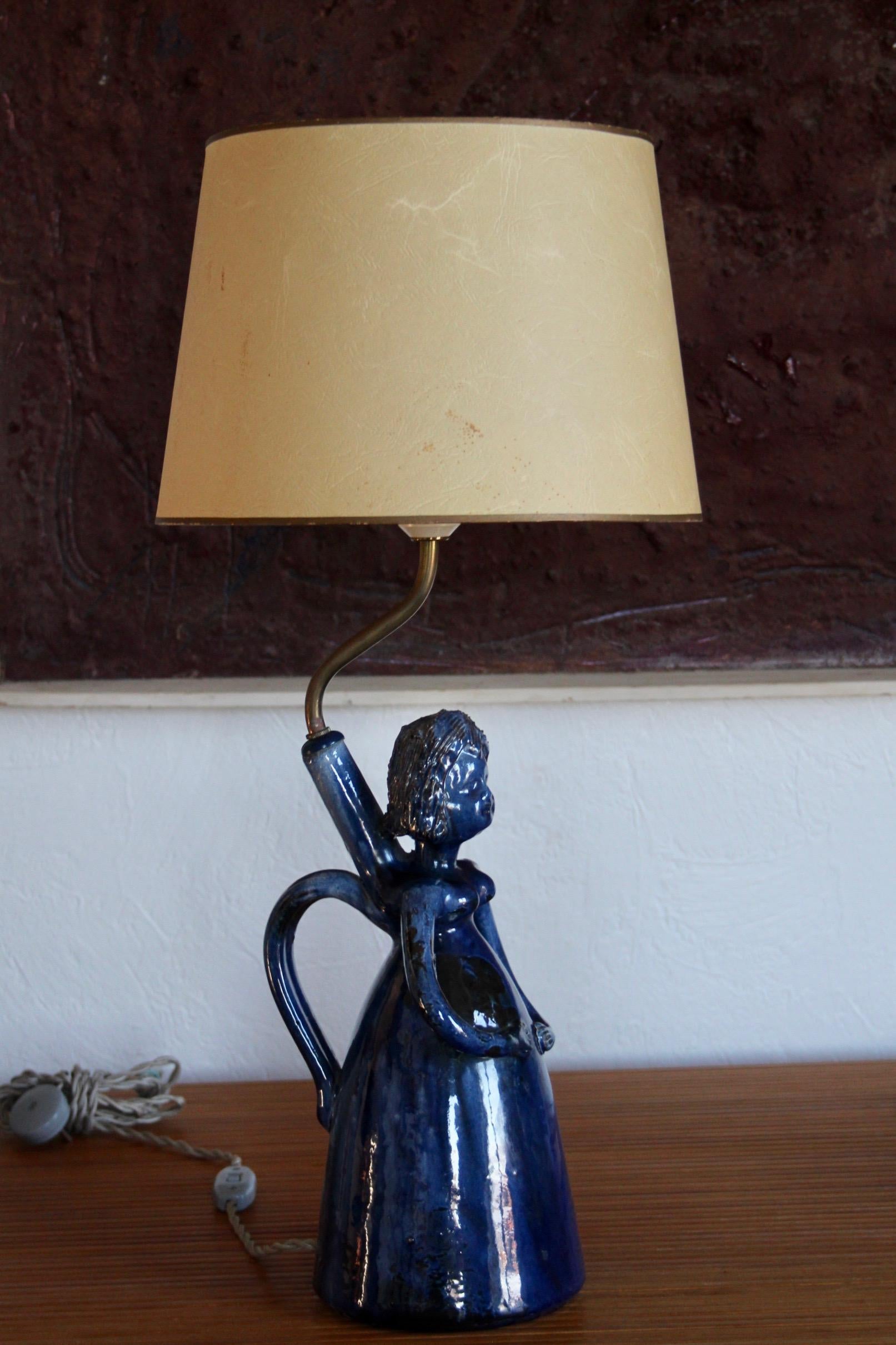 Céramique Lampe de table en céramique bleue en vente