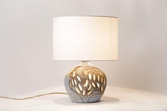 Blaue keramische Tischlampe Moderne Vogeldekoration von Dieulefit 1950 Französisches Design