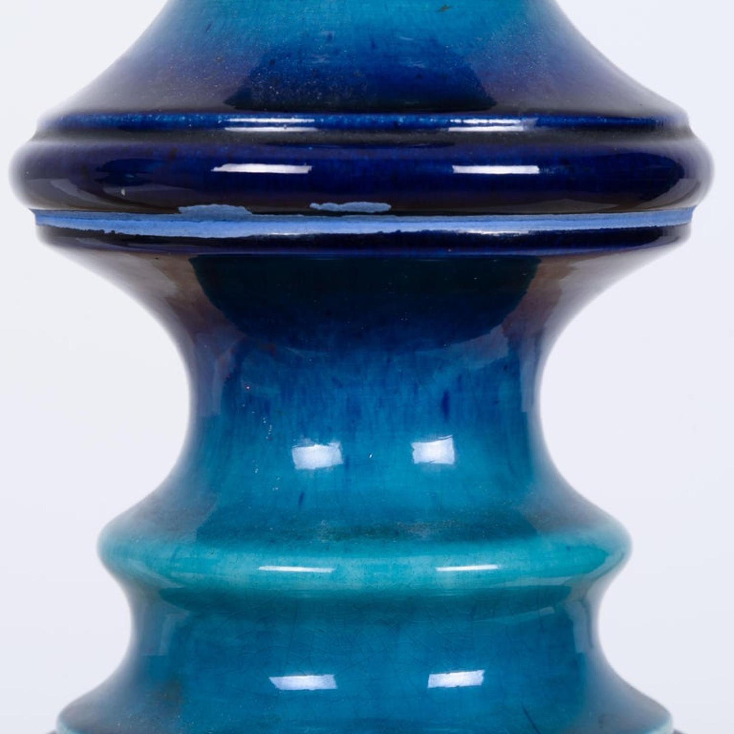 Glazed Blue Ceramic Table Lamp with New Custom Made Lampshade René Houben, 1960 For Sale