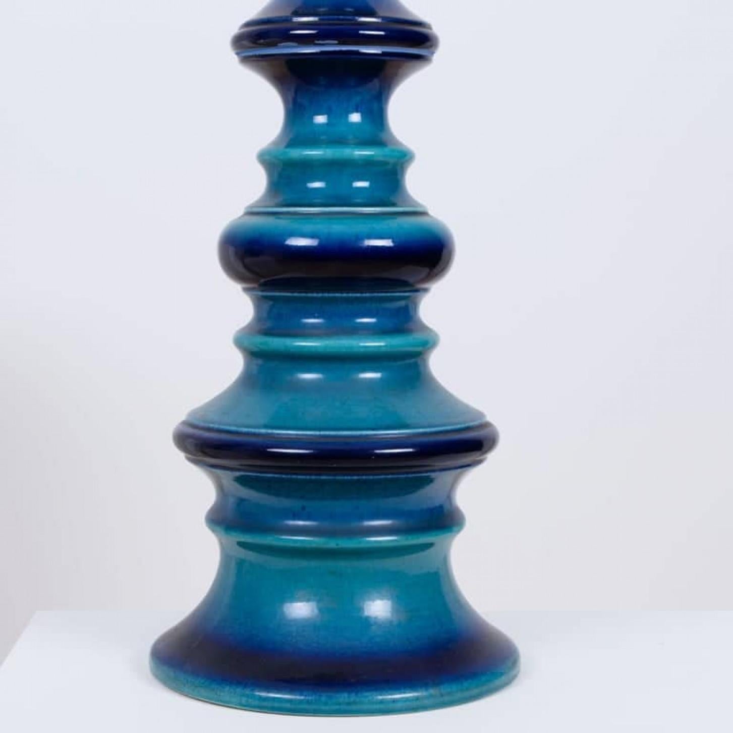 Glazed Blue Ceramic Table Lamp with New Custom Made Lampshade René Houben, 1960 For Sale