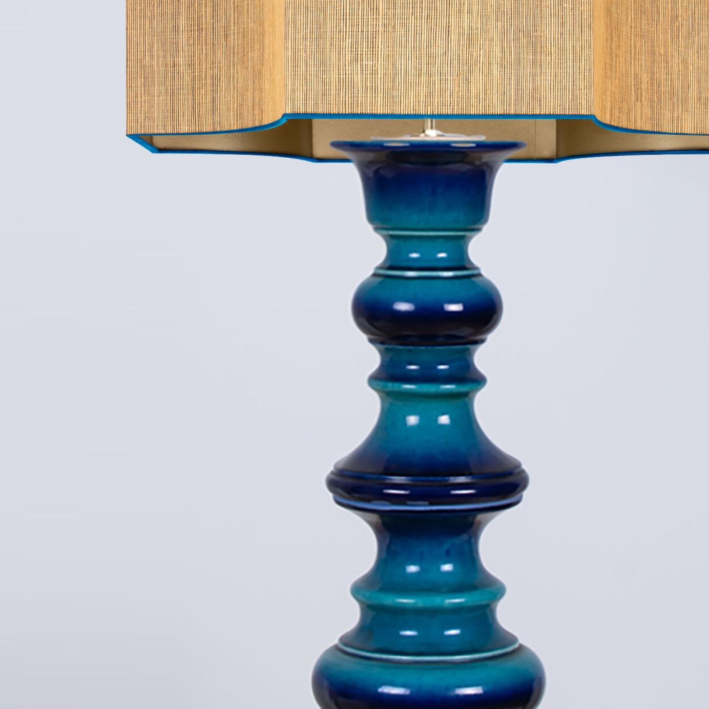 Metal Blue Ceramic Table Lamp with New Custom Made Lampshade René Houben, 1960 For Sale