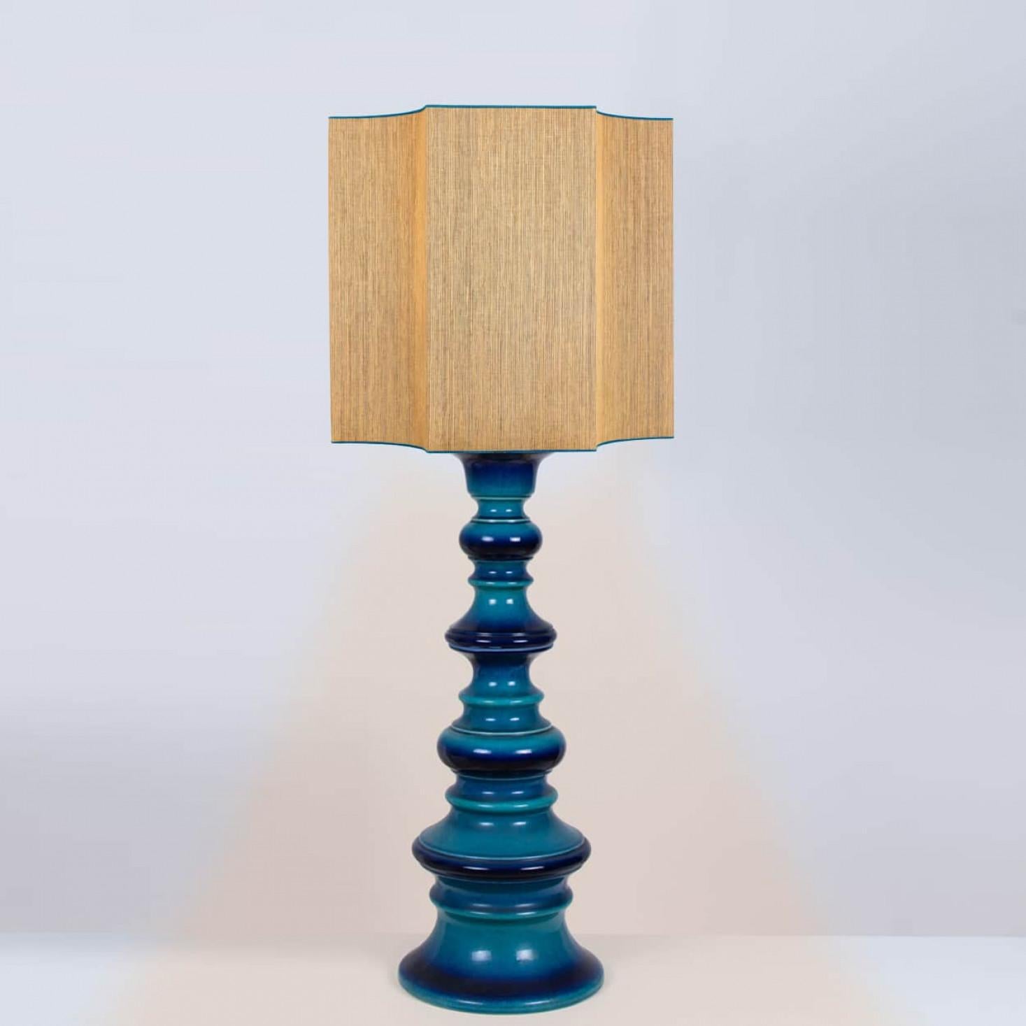Metal Blue Ceramic Table Lamp with New Custom Made Lampshade René Houben, 1960 For Sale
