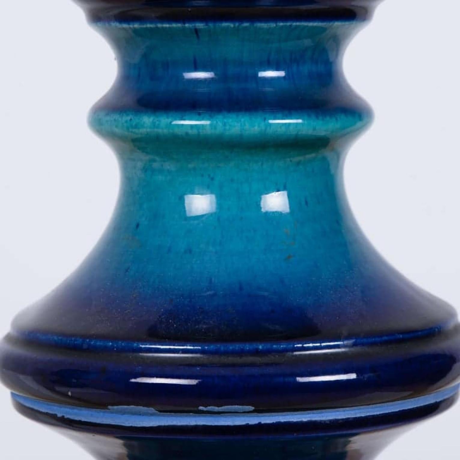 Blue Ceramic Table Lamp with New Custom Made Lampshade René Houben, 1960 For Sale 1