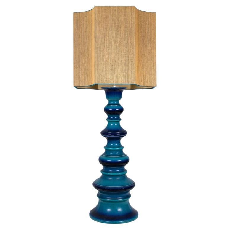 Blue Ceramic Table Lamp with New Custom Made Lampshade René Houben, 1960 For Sale