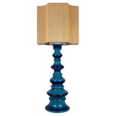 Blue Ceramic Table Lamp with New Custom Made Lampshade René Houben, 1960