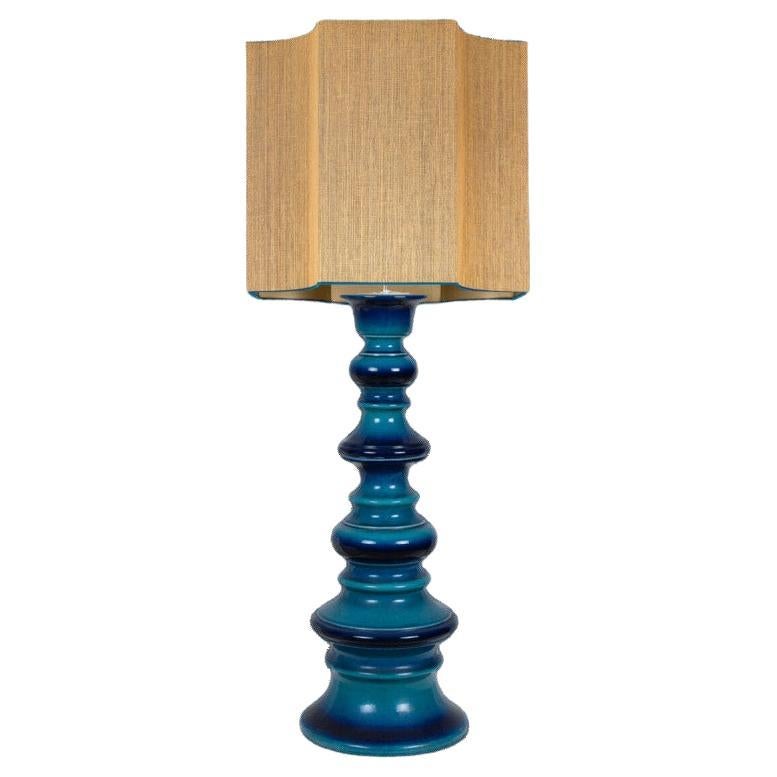 Blue Ceramic Table Lamp with New Custom Made Lampshade René Houben, 1960 For Sale