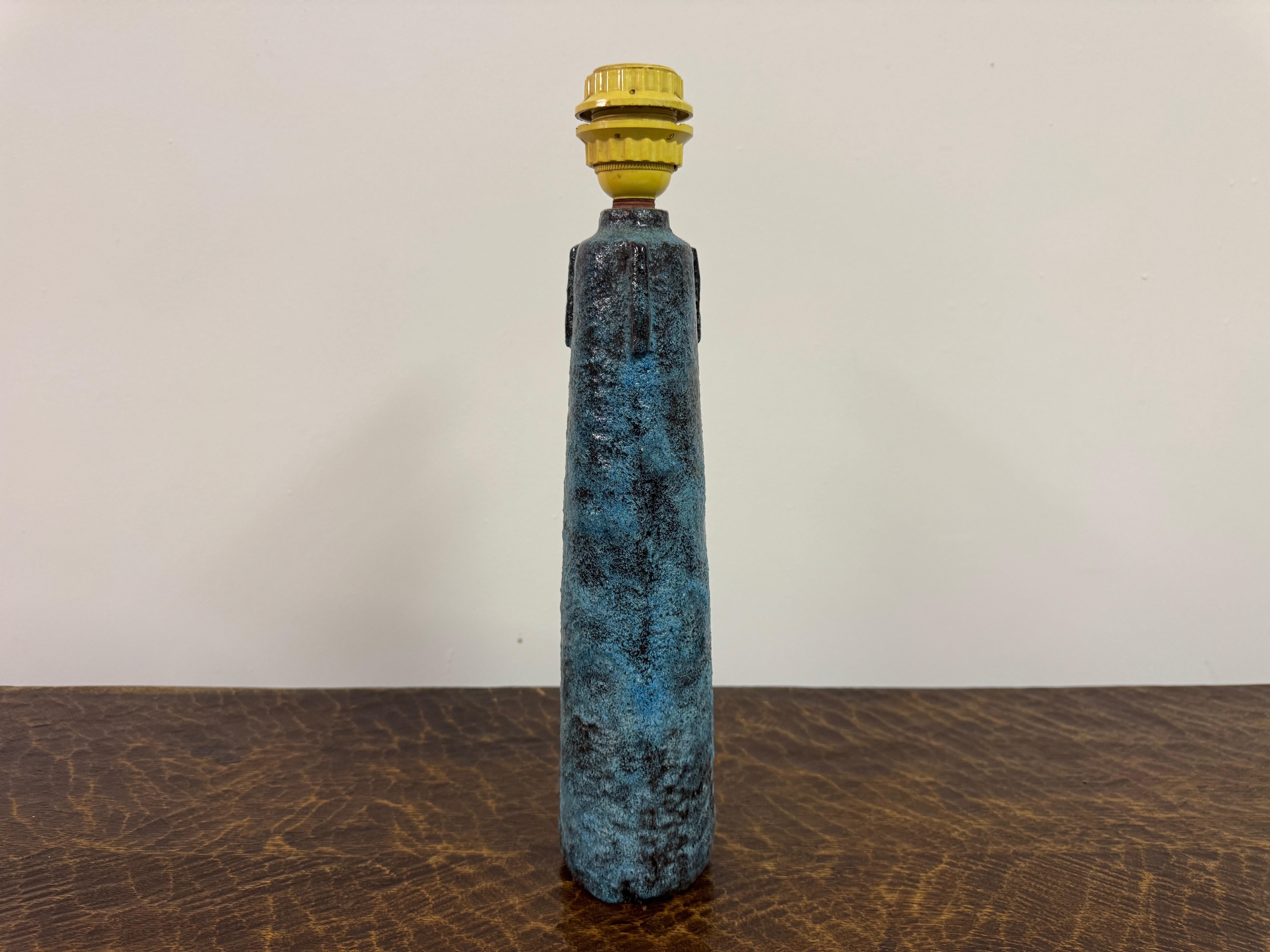 Blaue Keramiktischlampe mit gewebtem Schirm, 1960er Jahre im Angebot 5