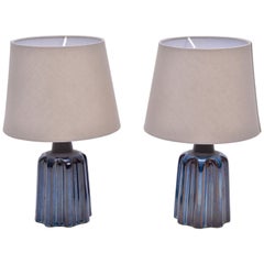 Blue Ceramic Table Lamps from Soholm Stentoj, 1970s, Set of 2