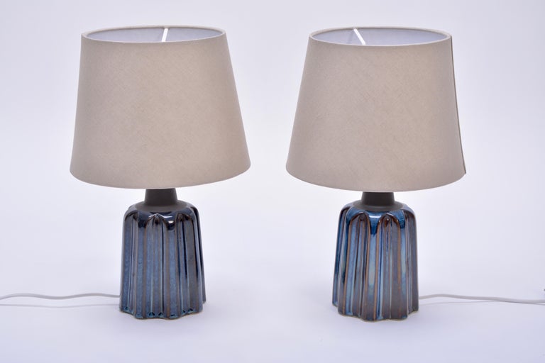 Blue Ceramic Table Lamps From Soholm Stentoj 1970s Set Of 2