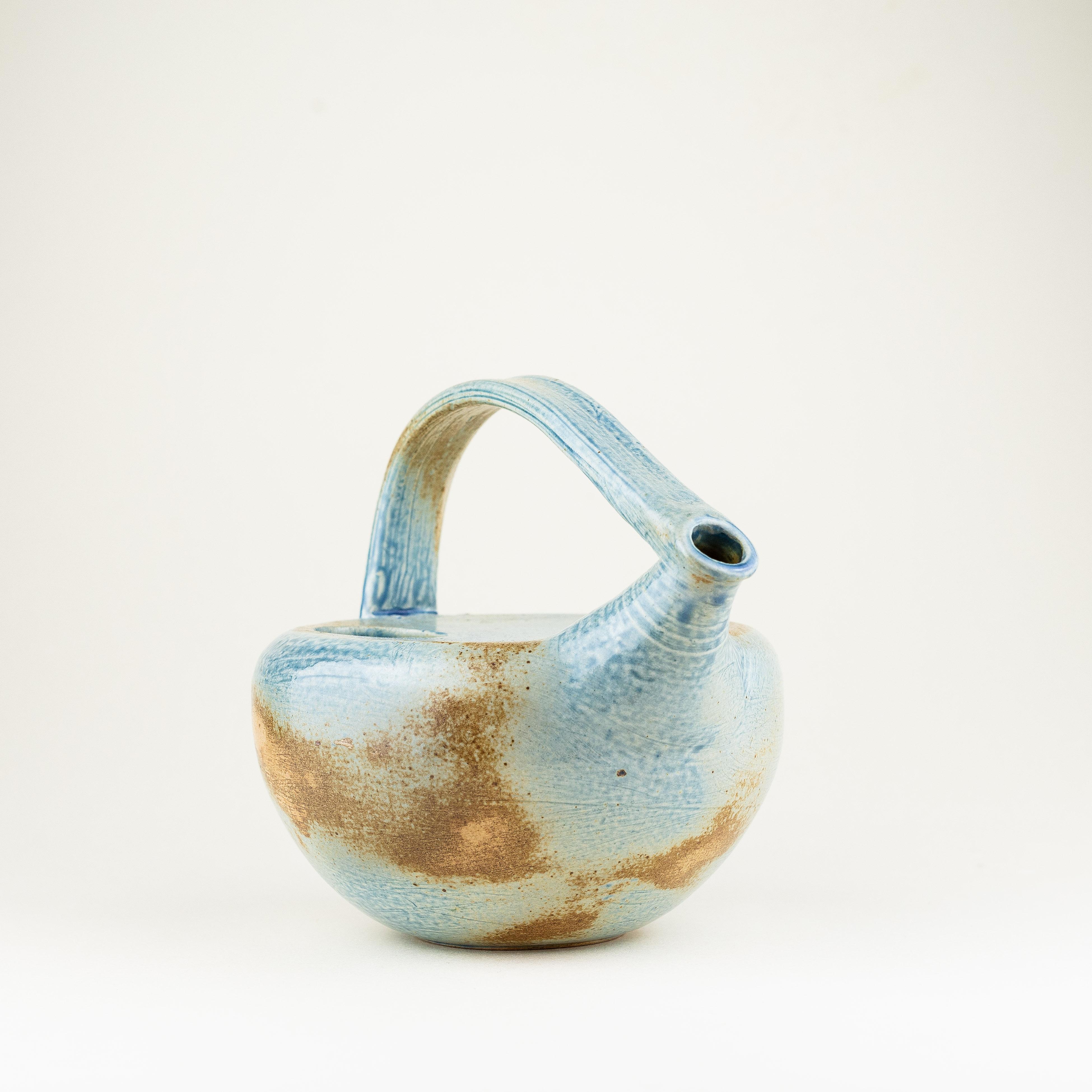 French Blue Ceramic Tea Pot, Mid-Century Modern France For Sale