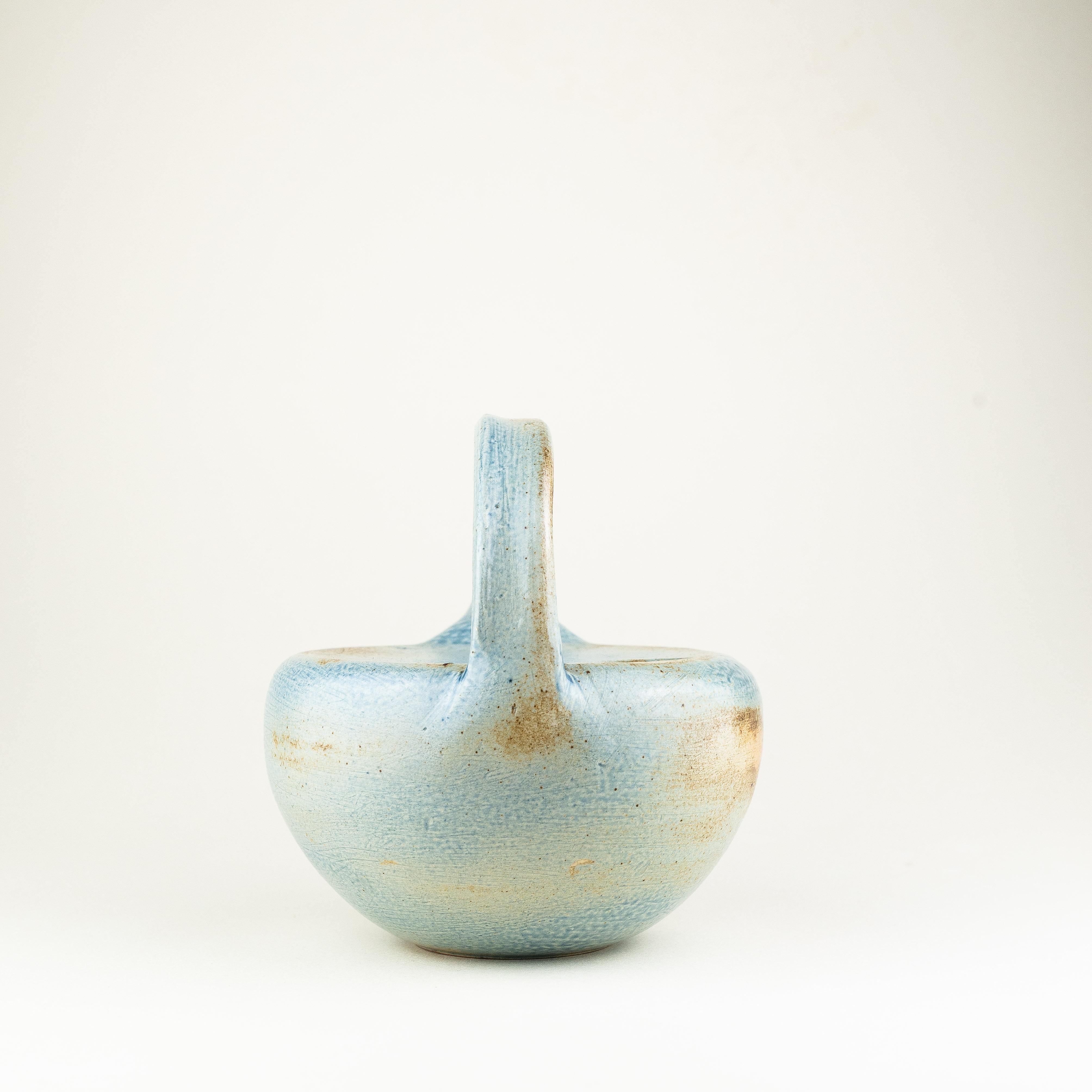Blue Ceramic Tea Pot, Mid-Century Modern France In Good Condition For Sale In ROUEN, FR