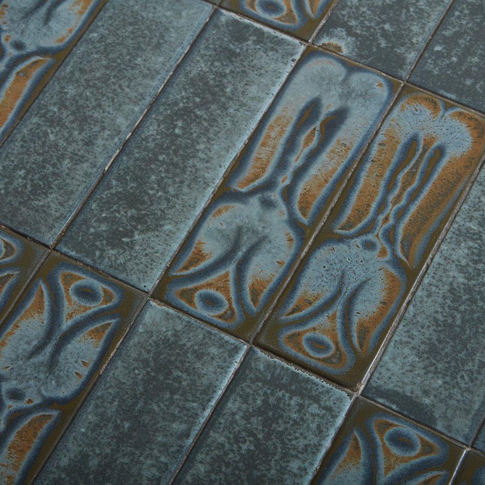 Blue Ceramic Tile + Chrome Coffee Table, France, 20th Century In Good Condition In Chicago, IL