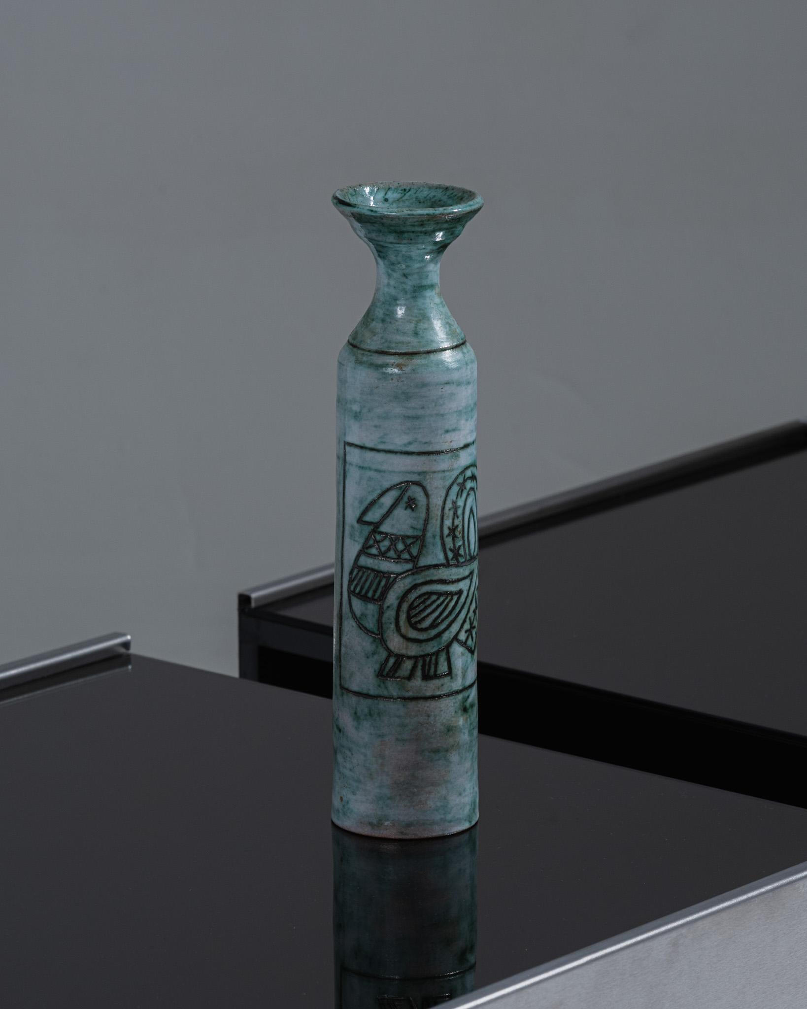 Mid-Century Modern Blue Ceramic Vase, Bernard Leclerc, 1980s For Sale