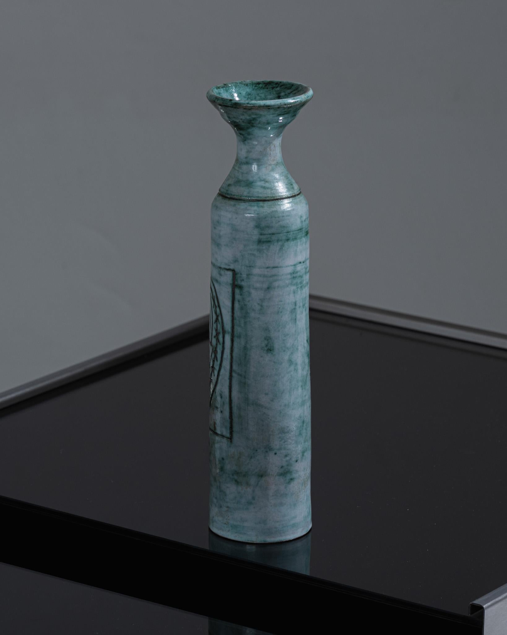 European Blue Ceramic Vase, Bernard Leclerc, 1980s For Sale
