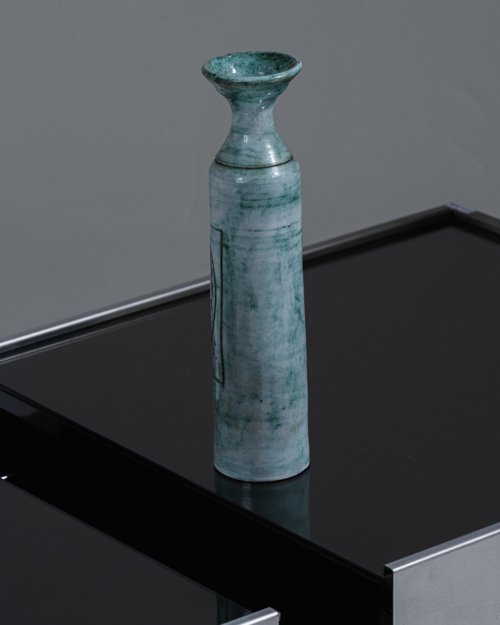 Blue Ceramic Vase, Bernard Leclerc, 1980s In Good Condition For Sale In PARIS, FR