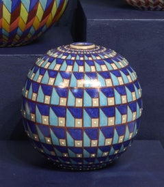 Blue Ceramic Vase by Bottega Vignoli Hand-Painted Majolica Italy Contemporary