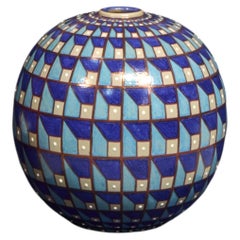 Blue Ceramic Vase by Bottega Vignoli Hand-Painted Majolica Italy Contemporary