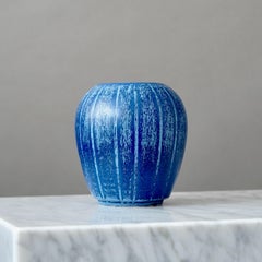 Blue Ceramic Vase by Eva Jancke Bjork for Bo Fajans, Sweden, 1940s