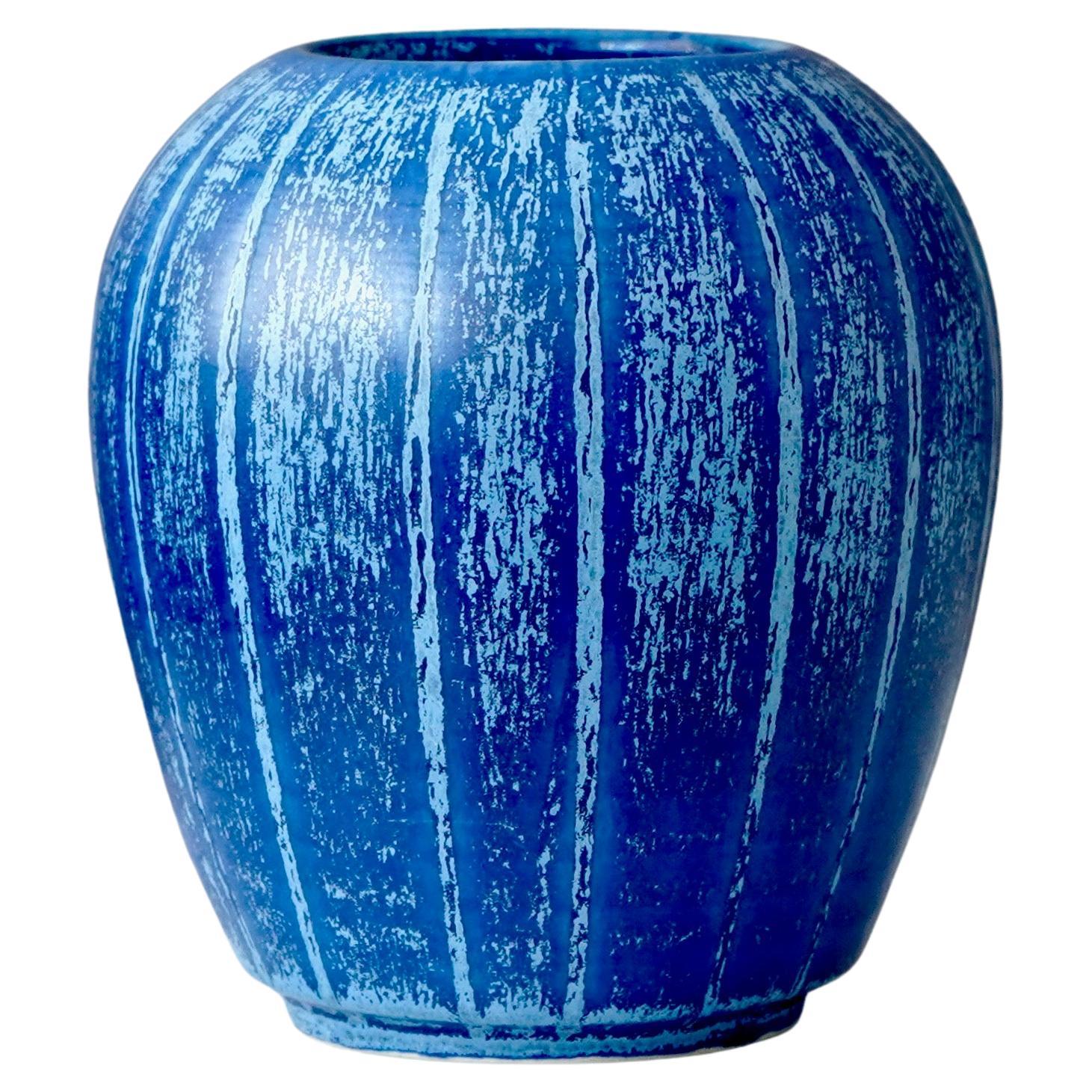 Blaue Keramikvase von Eva Jancke Bjork für Bo Fajans, Schweden, 1940er Jahre