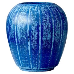 Vase bleu d'Eva Jancke Bjork pour Bo Fajans, Suède, années 1940