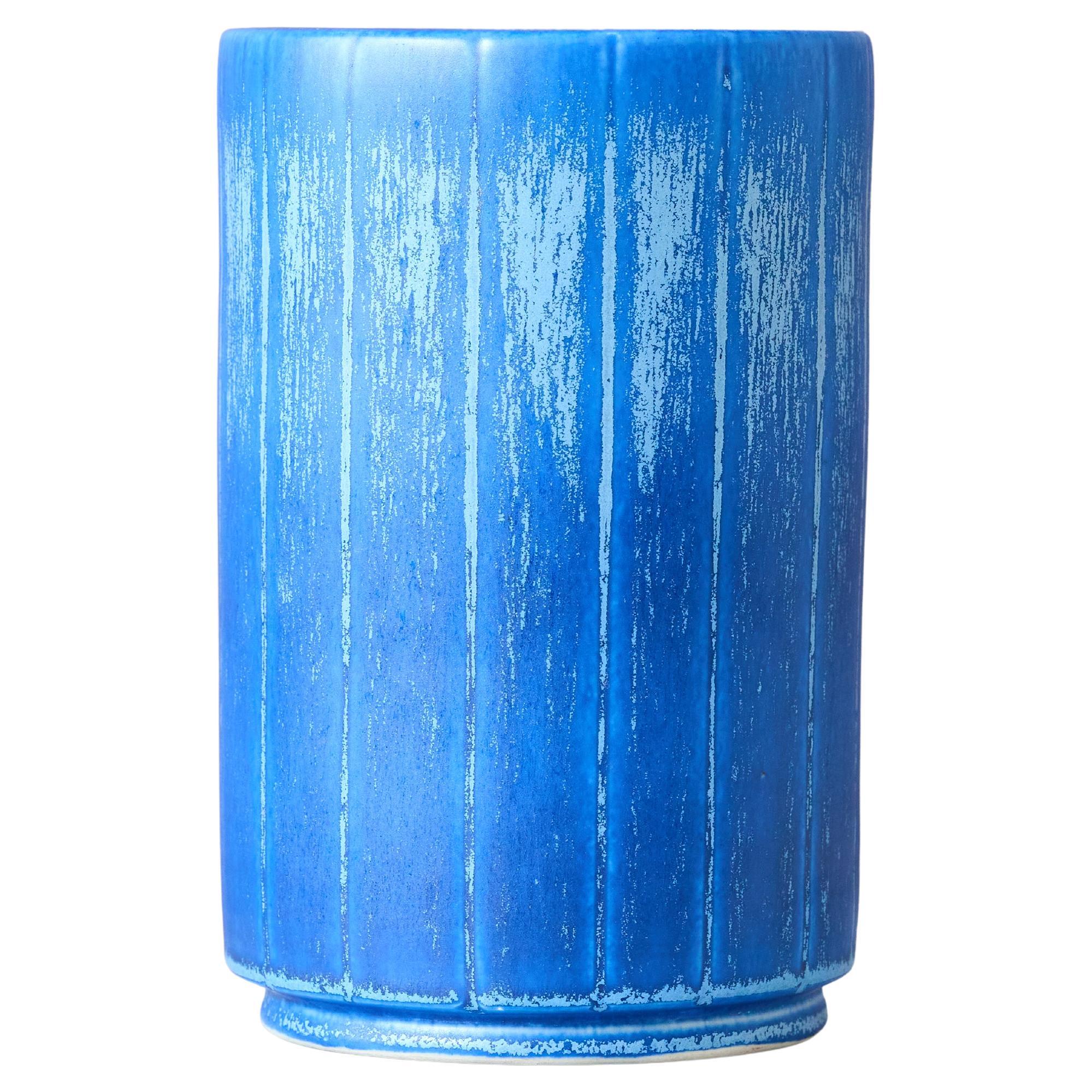 Jarrón de cerámica azul de Eva Jancke Bjork para Bo Fajans, Suecia, década de 1940. en venta