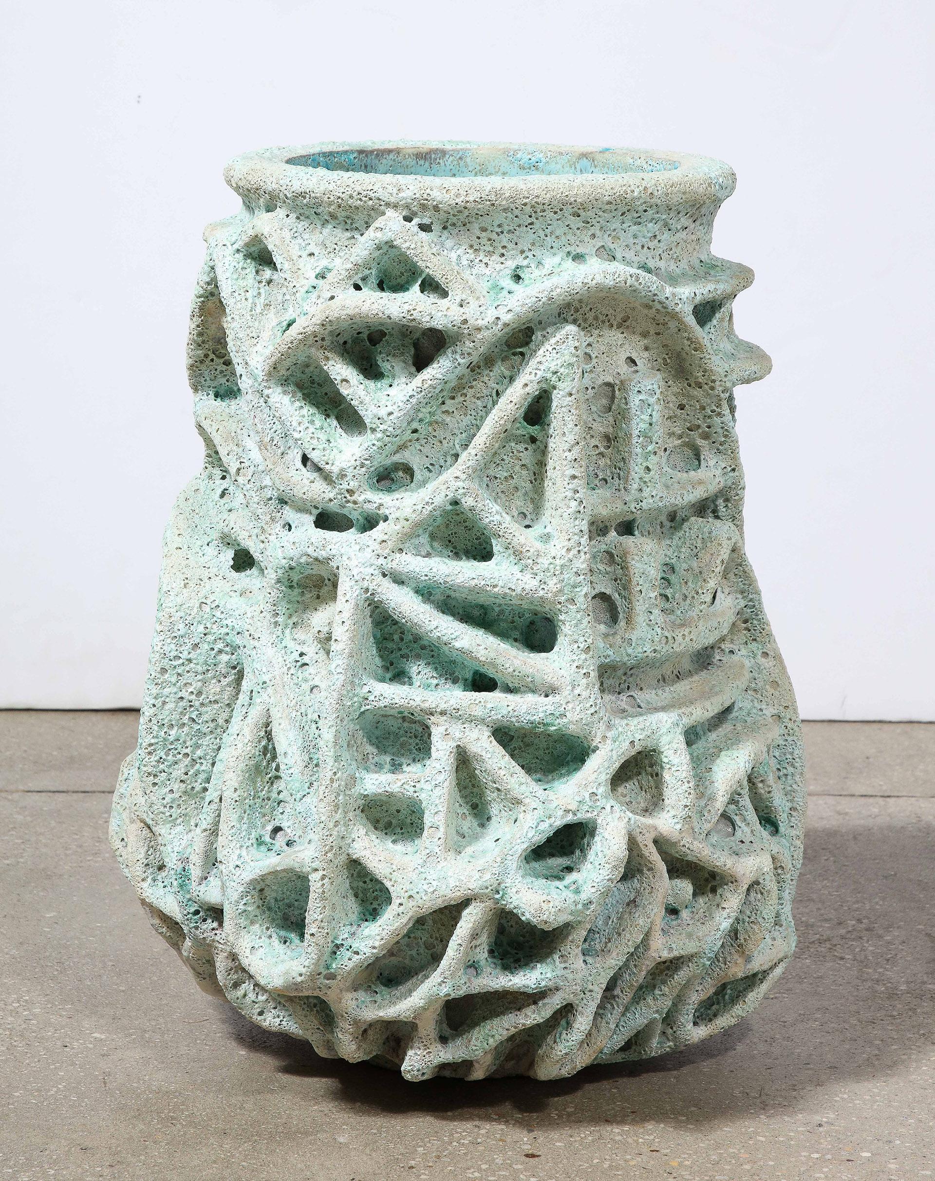 Glazed Blue Ceramic Vase by Shizue Imai For Sale