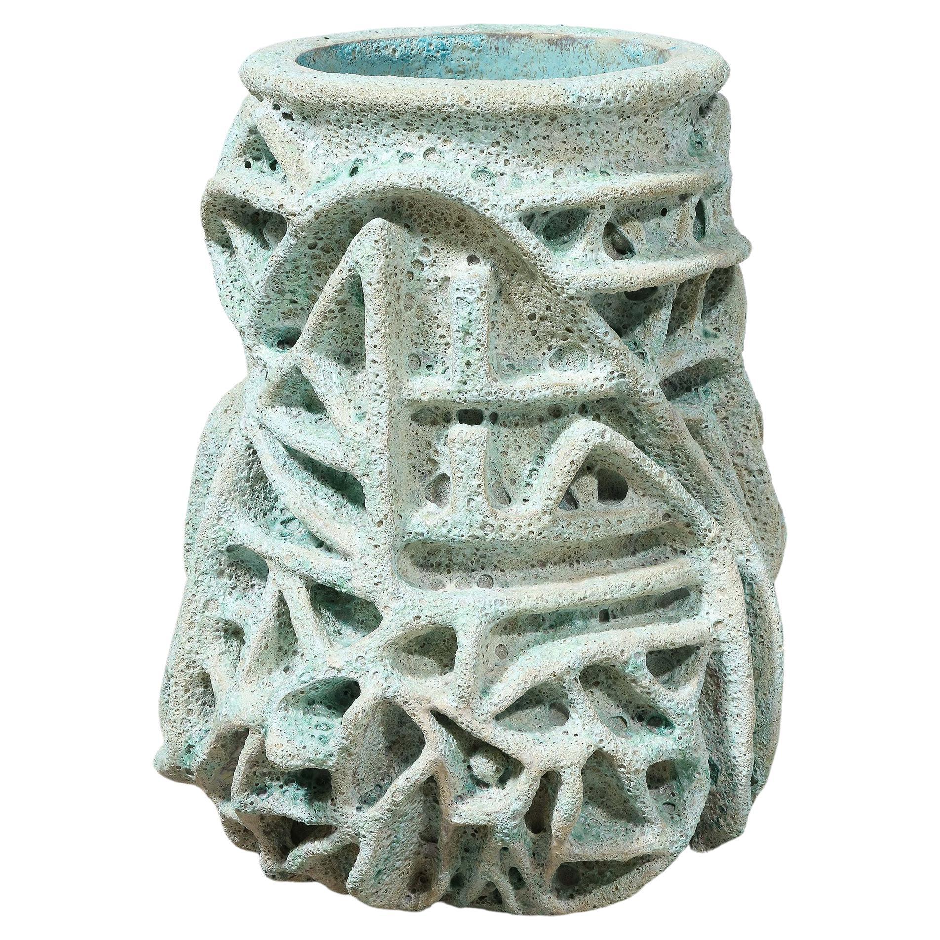 Blue Ceramic Vase by Shizue Imai For Sale